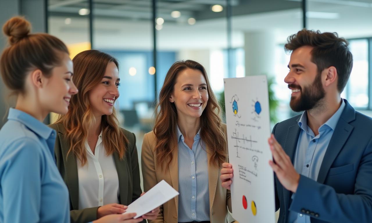 Un groupe de professionnels diversifié collaborant dans un espace de travail lumineux et moderne.