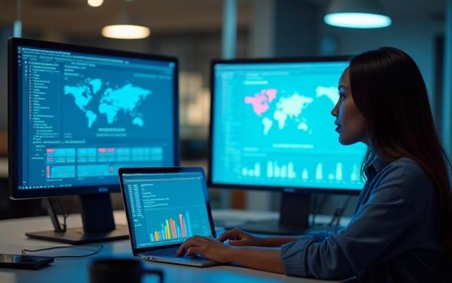 Jeune femme travaillant sur une campagne de marketing digital sur son ordinateur